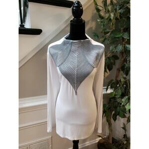 Ashley Stewart Top Women 22 24 White Black Embellished Long Sleeve Blouse